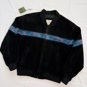 Vintage Leather Aztec Bomber Jacket - S